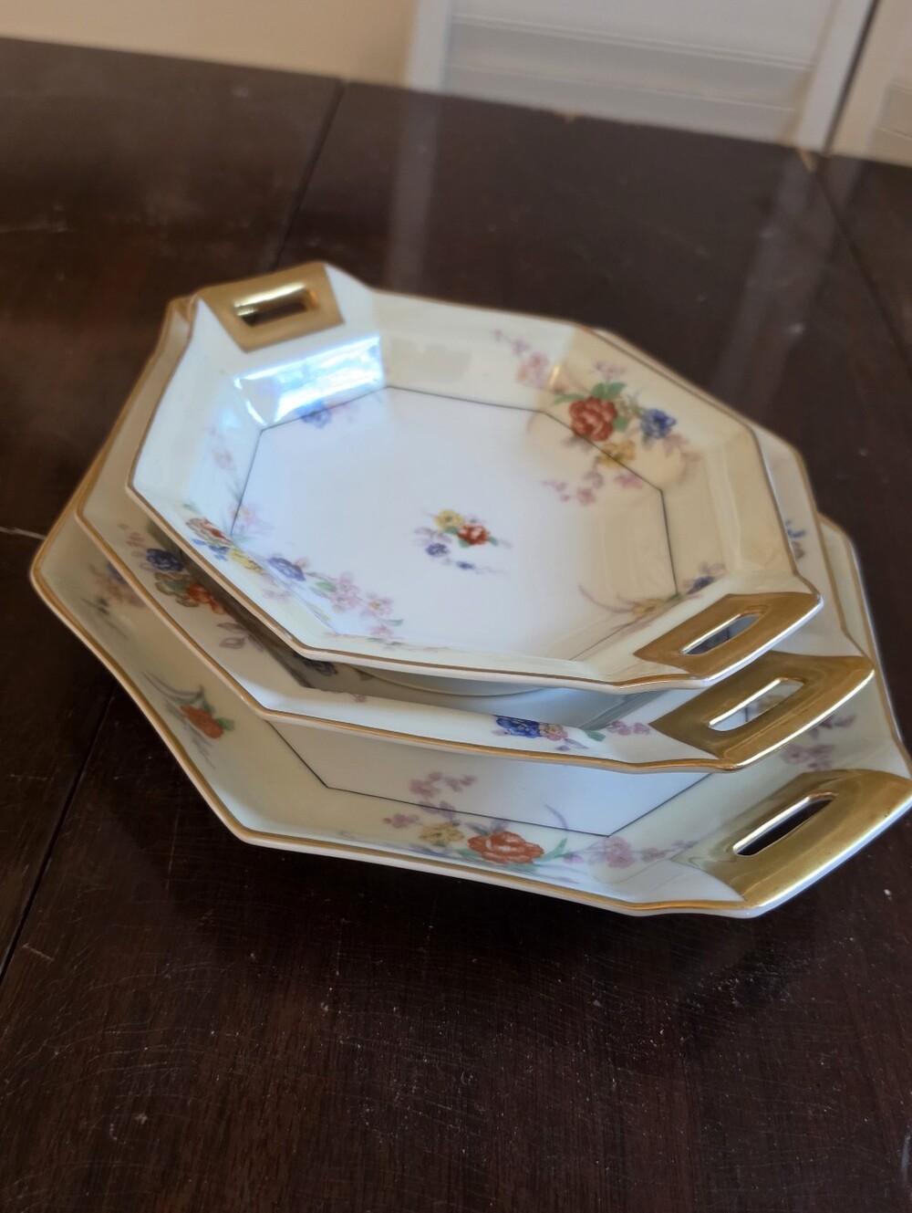 Theodore Haviland Limoges Jewel 3pc Serving Lot Octagonal Bowls & Platter 1920s